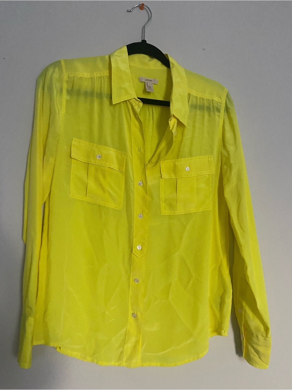 Gorgeous EUC J.Crew 100% Silk Neon Yellow Button Down Shirt Top Blouse US Sz 6!